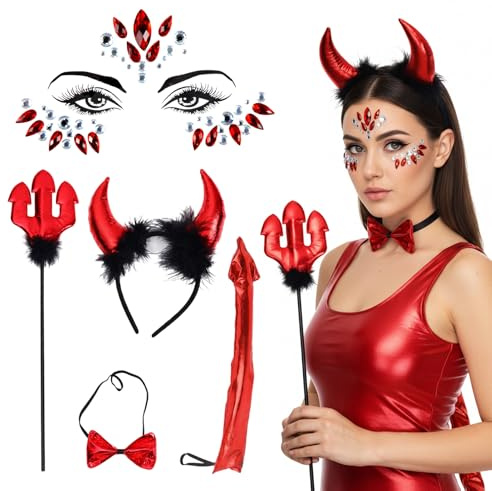 Teufel Kostüm Damen, 5 Stück Horn Haarspangen Set, Hochwertige Accessoires für Verkleidungspartys und Karneval, Perfekt für Verkleidungspartys und Karneva