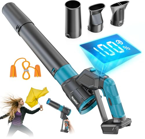 LIVOWALNY Akku-Laubbläser kompatibel mit Makita 18V Akku, bürstenloser Motor mit Display, 600 CFM Turbinen-Gebläse bis 60 m/s, 3 Stufen Luftgeschwindigkeit für Garten, Laub, Staub & Schnee (ohne Akku)