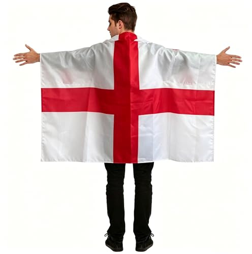 England Wearable Flag Cape,4.5ftx2.6ft England Flag Cape With Sleeves | Polyester,Red, White Flag Capes with Sleeves for Englands Football Fans,Celebrating Party,Fancy Dress,St George’s Day