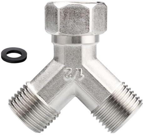 EaseSunny Copper Washing Machine Splitter, 1/2 for BSP Y Connector for Dishwasher & Tap, Dual Outlet Brass Valve for UK Plumbing