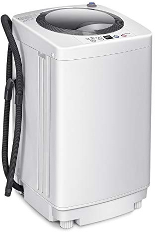 GYMAX Waschmaschine 3,5 KG, Toplader Waschvollautomat mit Pump, Schleuder, LED-Display & 6 Programmauswahl, mini Waschmaschine ideal für Apartments & Wohnmobile, 43 x 43 x 75 cm