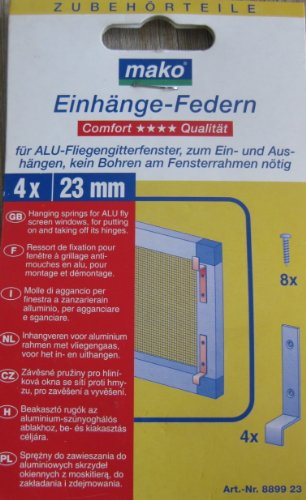 Mako Einhänge-Federn für ALU-Fliegengitterfenster, zum Ein-und Aushängen, kein Bohren am Fensterrahmen nötig 4x 23mm