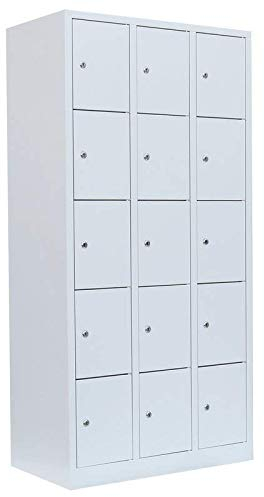 Lüllmann 15 Fächer Schließfachschrank komplett montiert grau 180x88,5x50cm (HxBxT) Wertfachschrank Fächerschrank Spind Umkleideschrank 520530