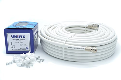 SSL Satellites 1 Meter RG6 Satellite TV Coax Cable Extension Kit with Fitted F Connectors for Sky Q HD, Freesat & Virgin - White (1 Meter, White)