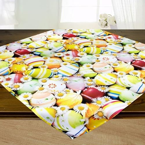 KAMACA Tischdecke Frühling Ostern Blumen Hasen Dekor Osterhasen Ostereier Bunt Waschbar Küche Esstisch Tisch Dekoration (85x85 Ostereier)