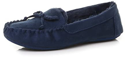 AJVANI Fur Lined Flexible Sole Boat Shoes Moccasins Slippers Size 7 40 Navy