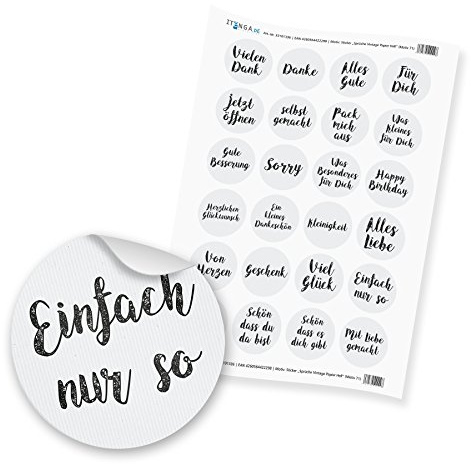 24 x itenga Sticker Aufkleber Etikett „Sprüche Vintage Papier Hell“ unlackiert (Motiv 71)