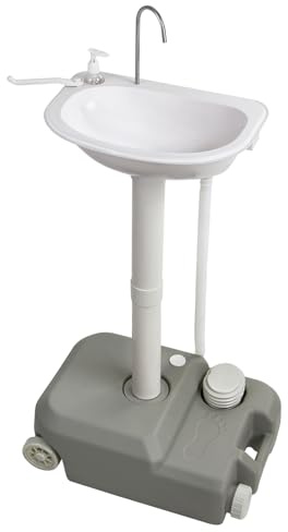 Montafox Lavandino da Esterno 21 L - Lavabo da Campeggio Mobile con Pompa a Pedale Dispenser Sapone e Porta-Asciugamani | Dispenser di sapone, porta asciugamani, camper, giardino, festival, pieghevole, stabile, acqua, esterno, rubinetto