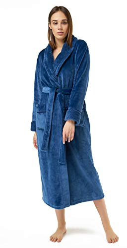 Turquaz Da donna Accappatoio in morbido pile caldo morbido, vestaglia comoda, medio, Blu navy