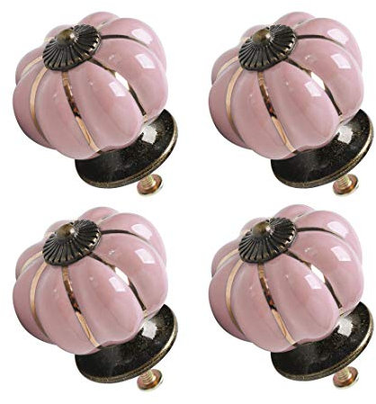sourcing map 4pcs Ceramic Knobs Vintage Knob Drawer Pumpkin Shaped Pull Handle Furniture Door Cabinet Cupboard Wardrobe Dresser Decorative Pink