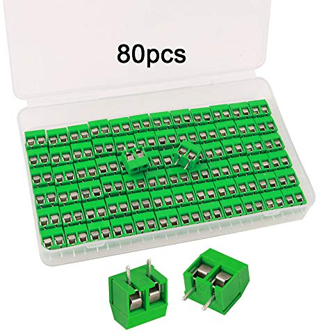 FULARR® 80Pcs Premium 2 Posizione 2 Pin Plug-in PCB Vite Morsettiera, 5.08mm Passo PCB Monte Vite Connettore Blocco Terminale (300V / 10A, Verde)