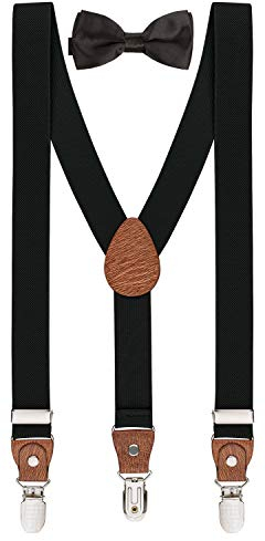 BomGuard 3 Clips Kinder Hosenträger Fliege Set Kleinkind Junge Mädchen,1-8 Jahre,schwarz