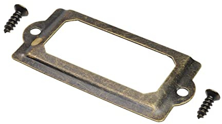 MroMax Lot de 30 cadres d'étiquettes en métal - 70 x 33 mm - Bronze antique - Avec vis - Pour bureau, bibliothèque, meubles, cartes, tiroir, armoire