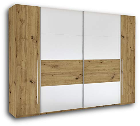 SAN MARINO Eleganter Kleiderschrank mit viel Stauraum - Vielseitiger Schwebetürenschrank in Artisan Eiche Optik, Weiß - 270 x 226 x 60 cm (B/H/T)