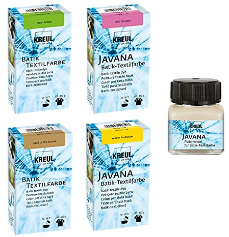Javana Batikfarben Set 4 Plus 1 Pastell 4 Batik Textilfarben + Fixiermittel für Batik