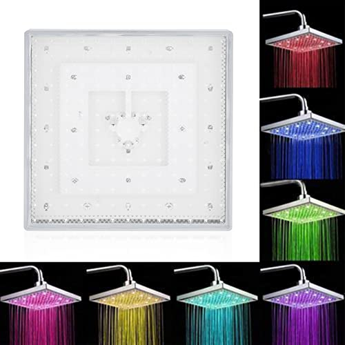 8 Zoll Regenbrause, Wasserfall Regendusche Duschkopf, Einbauduschkopf Kopfbrause Regenduschkopf mit 7 Abwechslungsreiche LED, Quadratisch