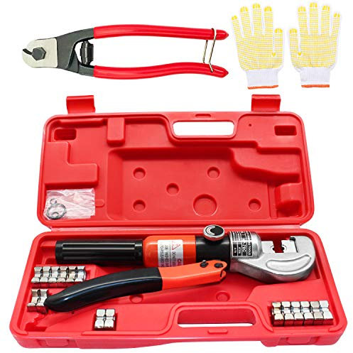 CKE Pince à sertir hydraulique améliorée pour raccords de câbles en acier inoxydable 1/8, 3/16 – Outil de sertissage de fil – 10 tonnes et coupe-câble en acier inoxydable – Tête robuste avec 9