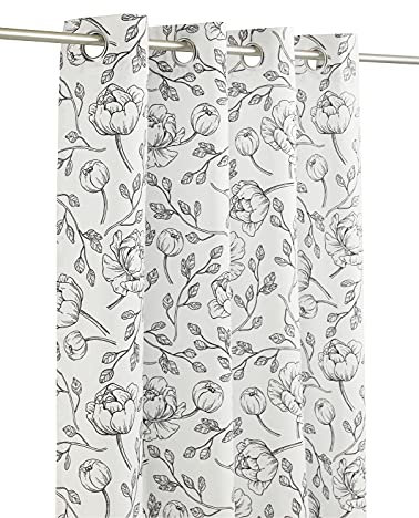 LANDKING Ösenschal, Gardine, Vorhang, Dekoschal, Rosalie Blumen Rosen, Digitaldruck, Blickdicht, 8 Ösen, 140 x 245 cm, Landhaus, Romantik, Polyester, Farbe schwarz