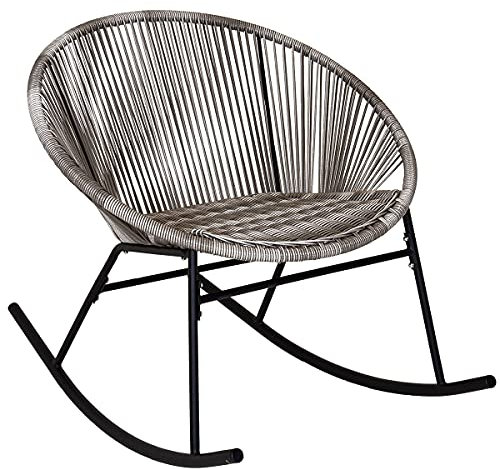 CHARLES BENTLEY Fauteuil à Bascule Zanzibar Gris, rotin tressé PE, intérieur/extérieur, Structure Acier, Finition Poudre Noire, léger, Style Moderne (74x77x72cm)