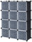UISEBRT DIY Regalsystem Kleiderschrank aus Kunststoff Steckregal Kleiderschrank Garderobenschrank Schuhregal Kunststoffboxen, 12 Boxen mit Tür, Schwarz mit Muster