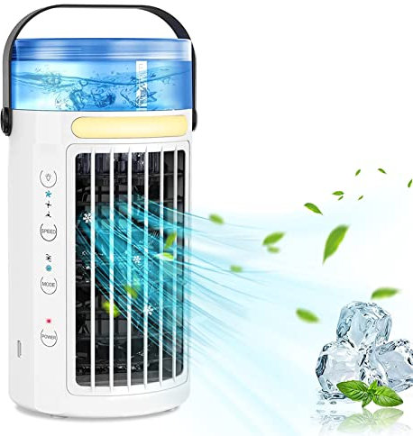 4 in 1 Portable Air Cooler, ASOFTY 480ML Air Conditioner Fan with Dual Fan and Colorful Night Light, Touch Control and Silent Air Cooling Fan for Home, Office, Desk, Dorm
