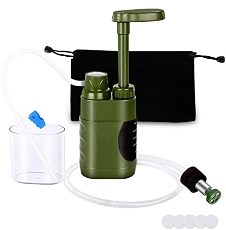 LKJGHG Wasserfilter, Handpumpen-Wasserfilter 0,01 Mikron, 4 Filterstufen, tragbare gefilterte Wasserpumpe für den Außenbereich, Notfall-Wasserreiniger, Überlebensausrüstung-Black