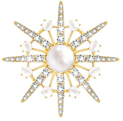 KristLand Stern Blume Schneeflocke Brosche Glänzende Kristall Damen Brosche Braut Hochzeit Brosche Pin Brosche Gold Farbe-Perle