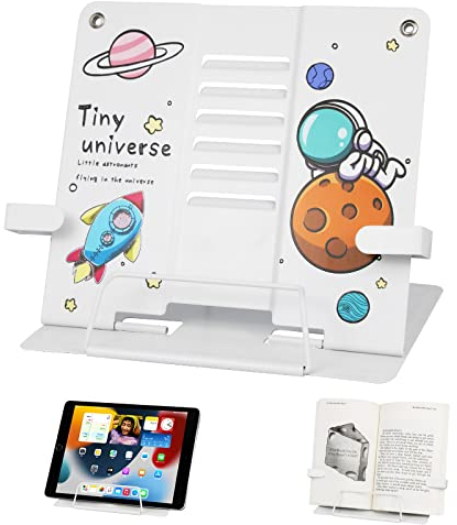 meetyours Leseständer Für Kinder Schule, Uchständer Metall Faltbar Multifunktional Buchständer, Buchstütze Kinder Tragbarer Verstellbarer Lesehalterhalter Kochbuch-Dokumentenhalter (Weiß), qw54