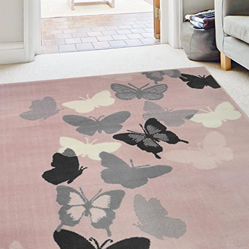 Modern Style Rugs Colourama butterfly rug- blush grey, short pile rug, Bedroom, Conservatory, Rugs for Livingroom, 80x150cm (2ft 7 inch x 4ft 11 inch)