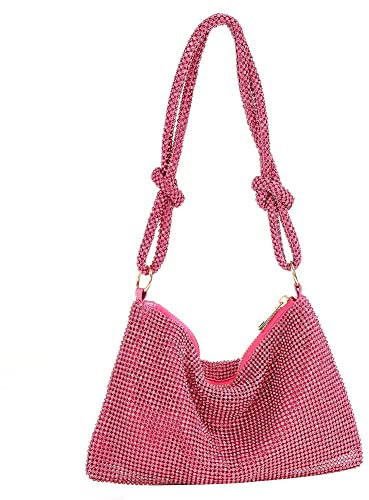 Borsa con strass per le donne Chic Bling Borsa da sera lucida Hobo Bag Borsa a tracolla scintillante per la festa di nozze cena, S-rosa.