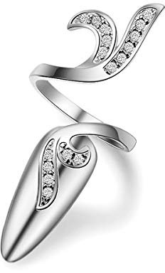 Uloveido Little Finger Nail Cover Ring Art Decorations Fingernail Rings Crystal Rhinestone Nail Cap Jewelry for Women Girls SZ287-4 (Platinum)