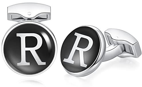 HONEY BEAR Briefe Initialen Buchstabe manschettenknöpfe Herren Edelstahl Hochzeit Cufflinks Manschettenknopf Schwarz,MEHRWEG (R)