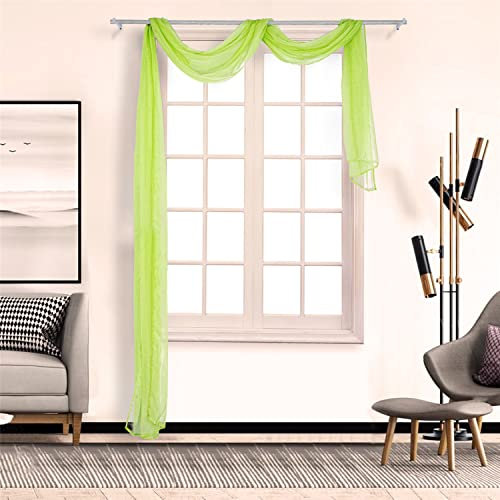 SCHOAL Voile Querbehang Transparenter Freihandbogen Uni Freihanddeko einfarbig Deko Gardinen Dekoschals Vorhang Wohnzimmer Gardinenschals 1 Stück HxB 135x500cm Grün #2