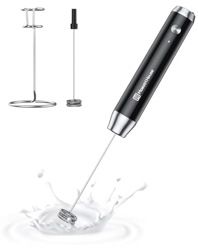 Maestri House Espumador de Leche, Recargable Espumador Leche Electrico con Agitador de Acero Inoxidable, Impermeable Mini Batidor Electrico para Café, matcha, Lattes, capuchino, LunaFro (Con Soporte)