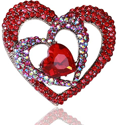 Broche De Coeur Rouge en Rouge Bling Crystal Lapel Pin pour Scarpe Pantal