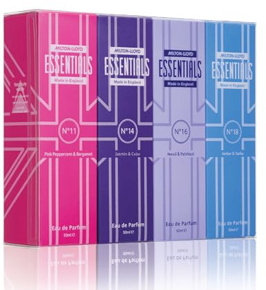 MILTON-LLOYD ESSENTIALS No 11, No 14, No 16, No 18 Ladies Perfume Set, Perfumes for Women. Set of 4 x 50ml Eau de Parfums. Luxury Fragrance, Long Lasting Milton-Lloyd Womens Perfumes