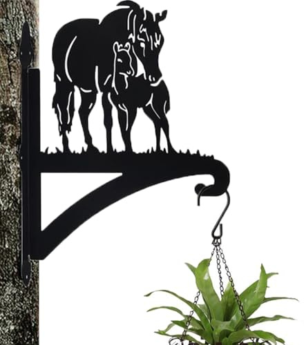 Cciphy 1 Pack Iron Hanging Plant Bracket, Cute Horse Silhouette Wall Mounted Planter Hanger Hook with Screws, Outdoor Heavy Duty Hanging for Wind Chime, Flower Pot, Plant Lantern (Horse)