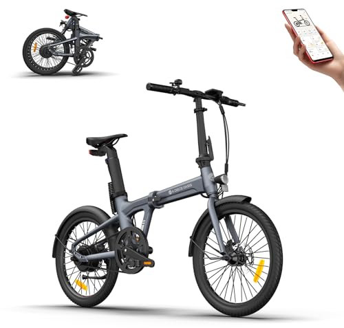 Vélo électrique Pliant ADO, 20 Pouces, Léger 17.5 kg, avec Batterie 9,6 Ah/36 V, avec Entraînement par Courroie, Capteur de Couple, Applications Intelligentes, Portée de 70 à 100 km (Gris)
