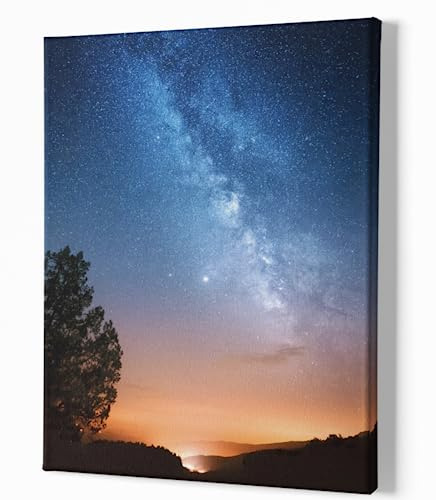 Generisch Sterne im Sonnenuntergang Leinwandbild 50x70 cm - Canvas 2cm Keilrahmen - Nacht Himmel mit Sternen - Poster Kunstdruck Wandbild