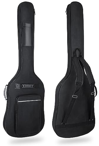 HOYIYO Tasche für Bassgitarre mit 0,9 cm Polsterung – E-Bass-Tasche, Rucksack und Gigbag mit Nackenschutzgurt und Taschen, Schwarz , Bass Bag-White Line, Casual
