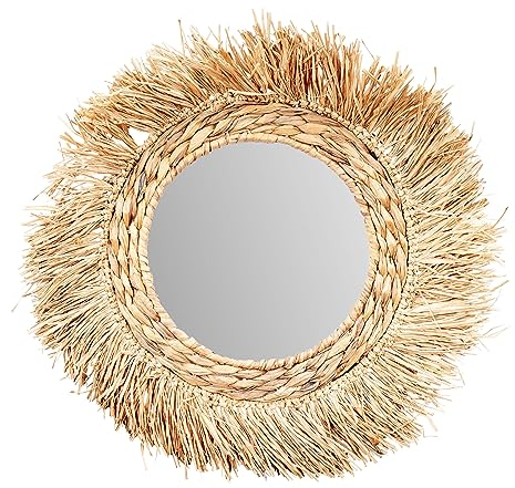 levandeo Wandspiegel Seegras Ø 50cm Spiegel Rund Flurspiegel Wanddeko Boho Deko Naturdeko Bohostyle Bohochic