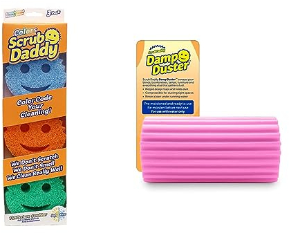 Scrub Daddy Colors, Sponge Multipack, Dish Sponges for Washing Up & Damp Duster, Magical Dust Cleaning Sponge, Duster for Cleaning Venetian & Wooden Blinds