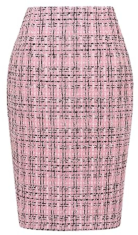 Kinghua Gonna a Tubino da Donna in Lana Scozzese Autunno Inverno Vita Alta Fessura Aderente Lunghezza al Ginocchio Gonna Midi, Tweed Rosa Nuovo, L