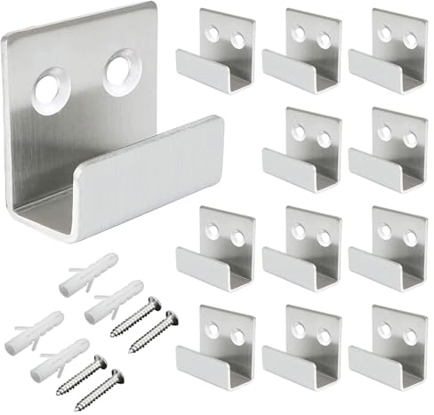 12 Stück U Winkel Halterung, Spiegelhalterung Wand, Schwerlast Edelstahl Schwerlast Stahlhake für Bad Küche Kleiderhaken Keramik Fliesen Display, mit 24 Schrauben + 24 Expansionsrohre (Silber)