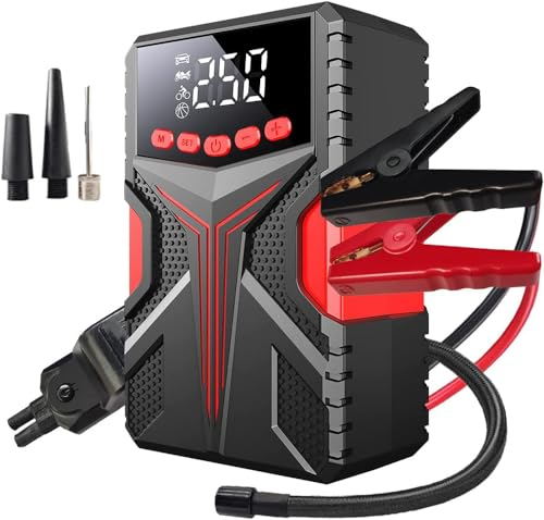 Shkalacar Starthilfe Powerbank, 2000A 150PSI Multifunktionale Auto Starthilfe mit Luftkompressor, LED Licht Powerbank, Peaks Batterie Booster Kraftpaket (bis zu 6,5 l Benzin- oder 4,0 l Dieselmotoren)