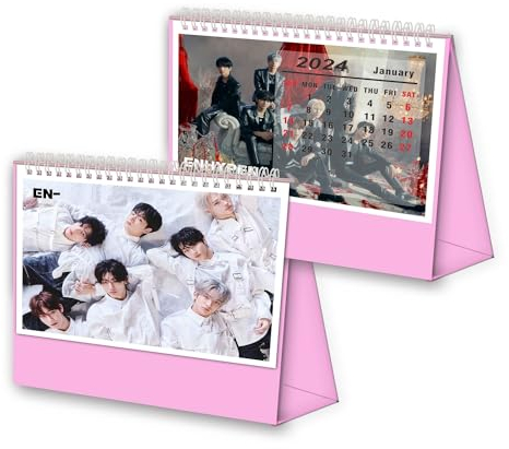 YiYiXiXi EN-HYPEN Kalender 2023-2024, EN-HYPEN Geschenk Foto Tischkalender für Neujahr, Rosa