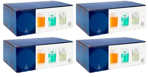 ACAN Tradineur - Pack de 4 Caja de 6 vasos Modelo Bodega - Capacidad de 345 ML - Fabricado en Vidrio Resistente - Apto para lavavajillas - Tamaño aprox: diámetro 8,5 x 9 cm - 24 Uds Total.