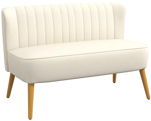 HOMCOM 2-Sitzer Stoffsofa Polstersofa Doppelsofa Retro-Look Sitzmöbel Loungesofa Holzrahmen Cremeweiß 117 x 56,5 x 77 cm