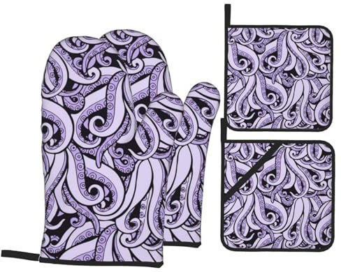 The Sea Ofenhandschuhe und Topflappen Sets – Hitzebeständige Handschuhe für sicheres und stilvolles Kocherlebnis, Grillen und Grillhandschuhe, 4er-Set