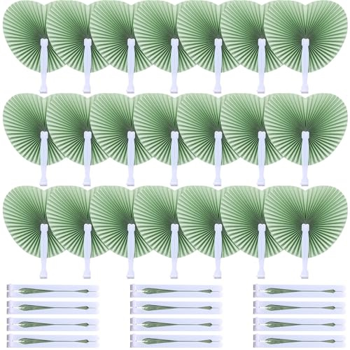 Blulu 60 Pack Folding Hand Fan Wedding Fans for Guests Paper Fans for Wedding Favors Heart Shaped Assortment with Plastic Handle for Birthday Party Supplies Wedding Decorations